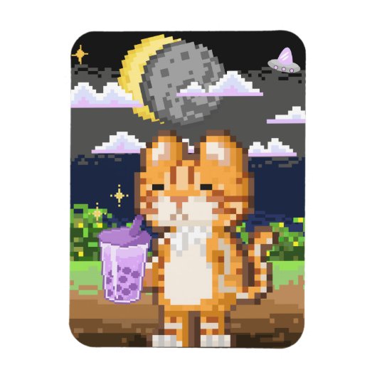 Katze trinken Boba Tea UFO Eclipse Magnet (Vertikal)