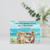Katze trinkt am Strand Geburtstag Postkarte (Stehend Vorderseite)