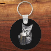 Katze trinkt Bier Schlüsselanhänger (Vorderseite)