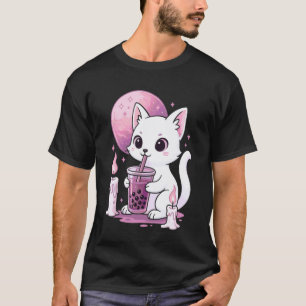 Katze trinkt Boba Goth Ästhetik Bubble-Tee T-Shirt