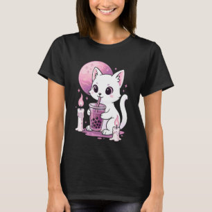 Katze trinkt Boba Goth Ästhetik Bubble-Tee T-Shirt