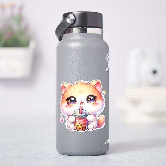 Katze trinkt Boba Niedliche Blase Tee Aufkleber (HydroFlask)