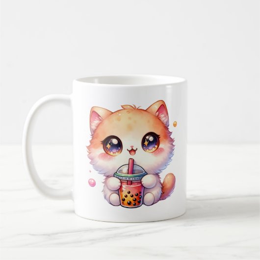 Katze trinkt Boba Niedliche Blase Tee Kaffeetasse (Links)