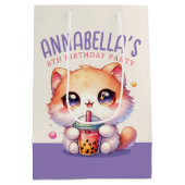 Katze trinkt Boba Niedliche Blase Tee Mittlere Geschenktüte (Rückseite)