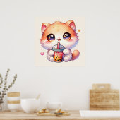 Katze trinkt Boba Niedliche Blase Tee Poster (Küche)