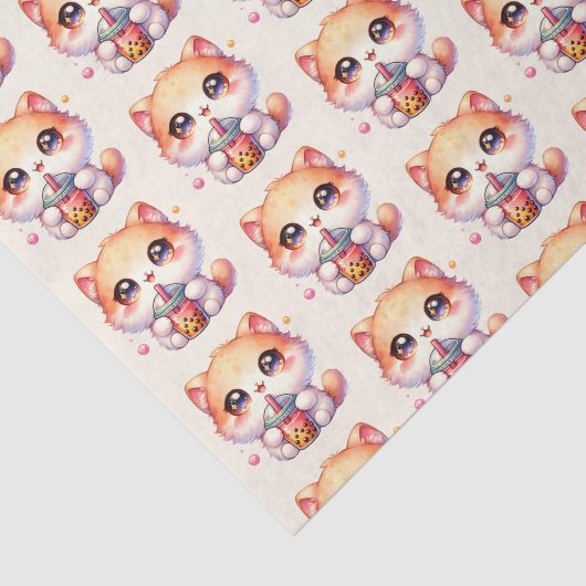 Katze trinkt Boba Niedliche Blase Tee Seidenpapier (Ausschnitt)