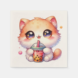 Katze trinkt Boba Niedliche Blase Tee Serviette