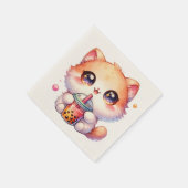 Katze trinkt Boba Niedliche Blase Tee Serviette (Ecke)