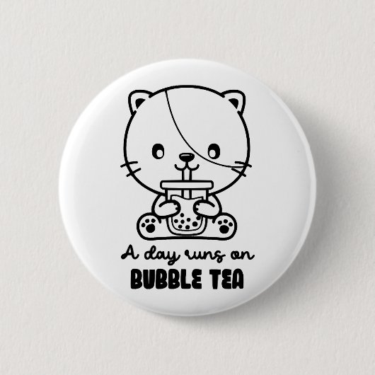 Katze trinkt Bubble Tea, Boba Tea Clipart Button (Vorderseite)