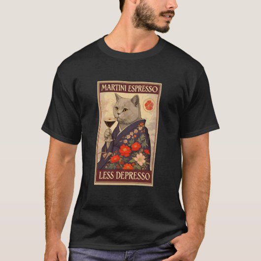 Katze trinkt Cocktail T-Shirt (Vorderseite)