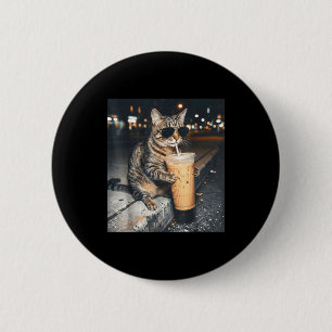 Katze trinkt eisgekühlten Kaffee Lustiges Tier-Mem Button