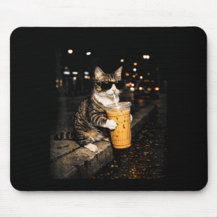 Katze trinkt eisgekühlten Kaffee lustiges Tier Mem Mousepad