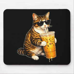Katze trinkt Eiskaffee mit Sonnenbrille Tier Mousepad