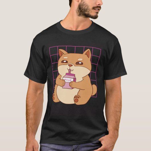 Katze trinkt Erdbeermilch T-Shirt (Vorderseite)