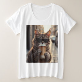 Katze trinkt Kaffee auf einer Straße Große Größe T-Shirt