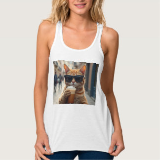 Katze trinkt Kaffee auf einer Straße Tank Top