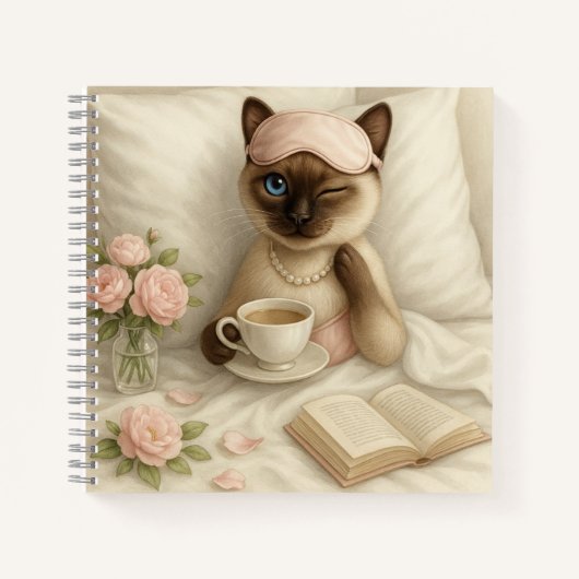 Katze trinkt Kaffee im Bett Notizblock (Vorderseite)