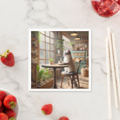 Katze trinkt Kaffee im Café Serviette (Beispiel)