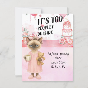 Katze trinkt Kaffee Pajama Party Postkarte