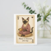 Katze trinkt Kaffee Postkarte (Stehend Vorderseite)