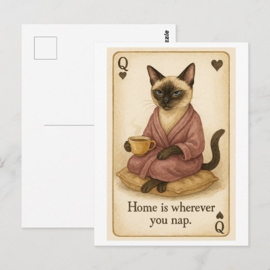 Katze trinkt Kaffee Postkarte (Vorne/Hinten)