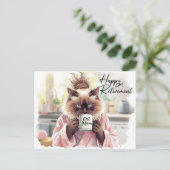 Katze trinkt Tee Glücklicher Ruhestand Postkarte (Stehend Vorderseite)