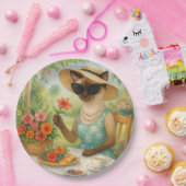 Katze trinkt Tee im Garten Pappteller (Party)