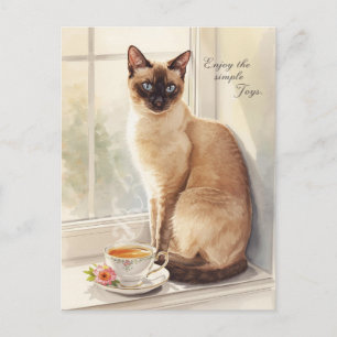 Katze trinkt Tee zum Glücklichen Renteneintritt Ka Postkarte