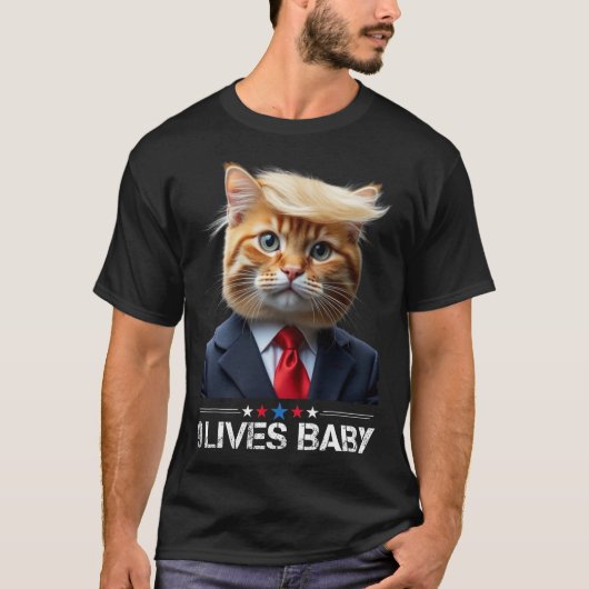 Katze Trump 9 Lebt Baby Funny Vote für Trump Katze T-Shirt (Vorderseite)