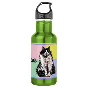 Katze Tuxedo Pastell Katzen Damen Pastellfarben Edelstahlflasche