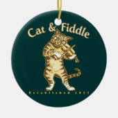 Katze u. Geige Keramik Ornament (Vorne)