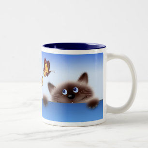 Katze u. Schmetterling Zweifarbige Tasse