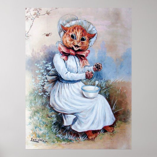 Katze überrascht von einer Spinne, Louis Wain Poster (Vorne)
