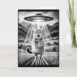 Katze Ufo Alien Entführung Lustige Grafische T-Shi Karte