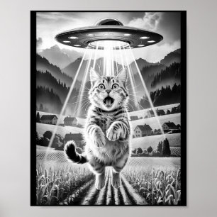 Katze Ufo Alien Entführung Lustige Grafische T-Shi Poster