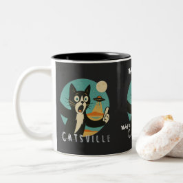 Katze UFO Alien Paranormal lustiges Selfie Zweifarbige Tasse