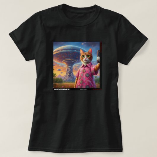 Katze UFO Selfie: Geschenk vom Kitten #02 T-Shirt (Design vorne)