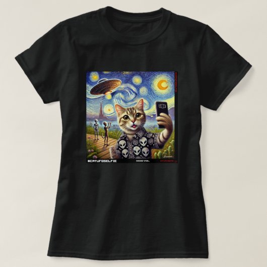 Katze UFO Selfie: Geschenk vom Kitten #07 T-Shirt (Design vorne)