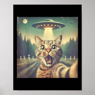 Katze Ufo Selfie Kunst Lustige Katze Alien  Poster