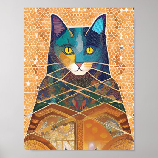 Katze und abstraktes Marokkanmosaik Poster (Vorne)