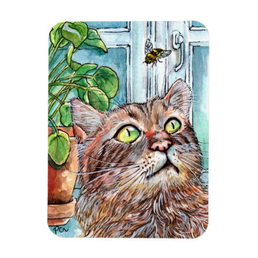 Katze und Biene Magnet (Vertikal)