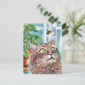 Katze und Biene Postkarte (Stehend Vorderseite)