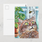 Katze und Biene Postkarte (Vorne/Hinten)
