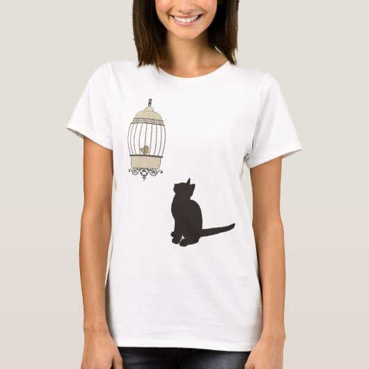 Katze und Birdcage T-Shirt (Vorderseite)