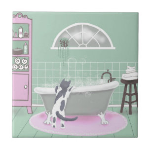Katze und Blase Bath Pink Sage Art Fliese