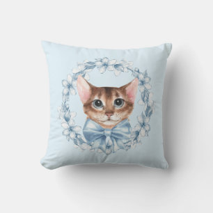 Katze und blaue Blumen Kissen