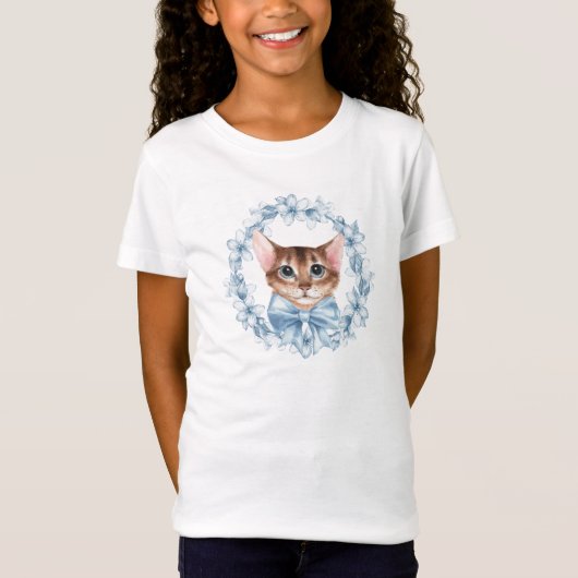 Katze und blaue Blumen T-Shirt (Vorderseite)