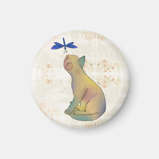 Katze und blaue Libelle Magnet (Vorne)