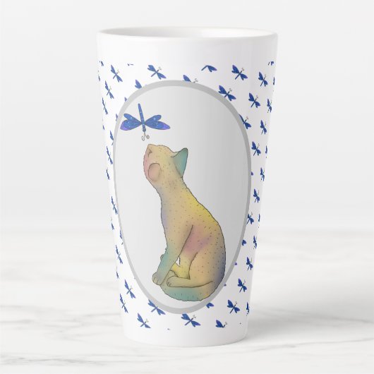 Katze und blaue Libelle Milchtasse (Vorderseite)