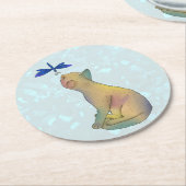 Katze und blaue Libelle Runder Pappuntersetzer (Angewinkelt)